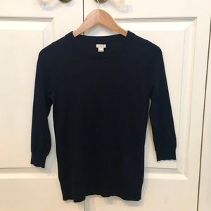 J Crew 3/4 Sleeve Merino Wool Sweater XS Dark Navy